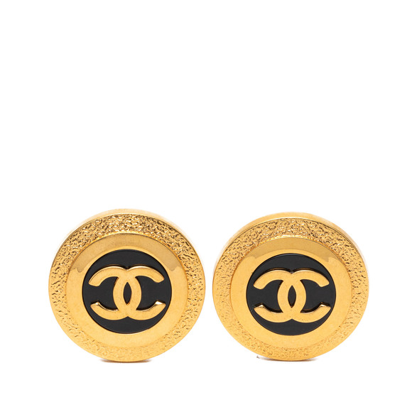 Chanel Jewelry - Pre-Loved Chanel CC Gold Plated Resin Round Button Clip On Earrings